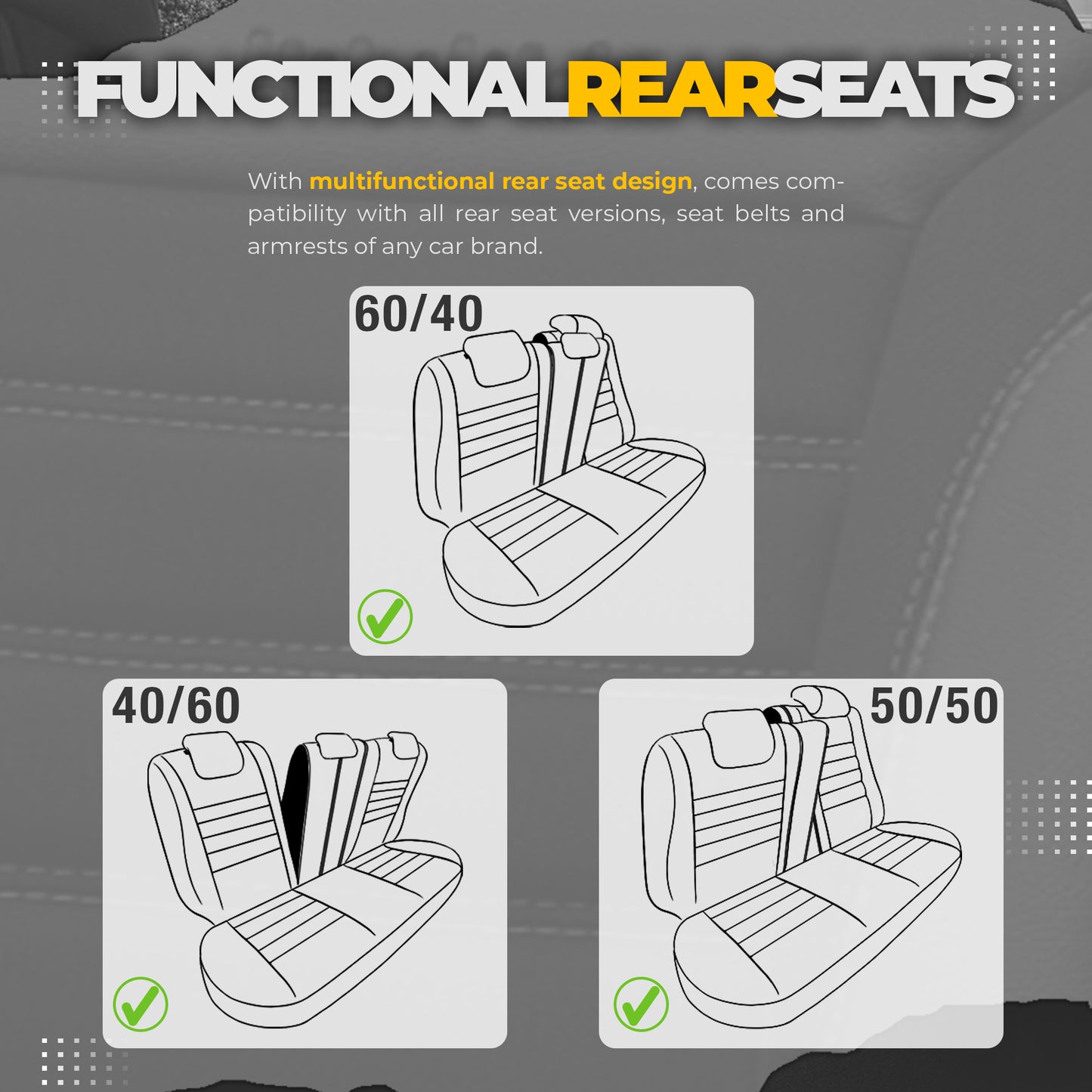 Sada čalounění Individual – Černá s modrým prošitím, Textil, pro přední a zadní sedadla