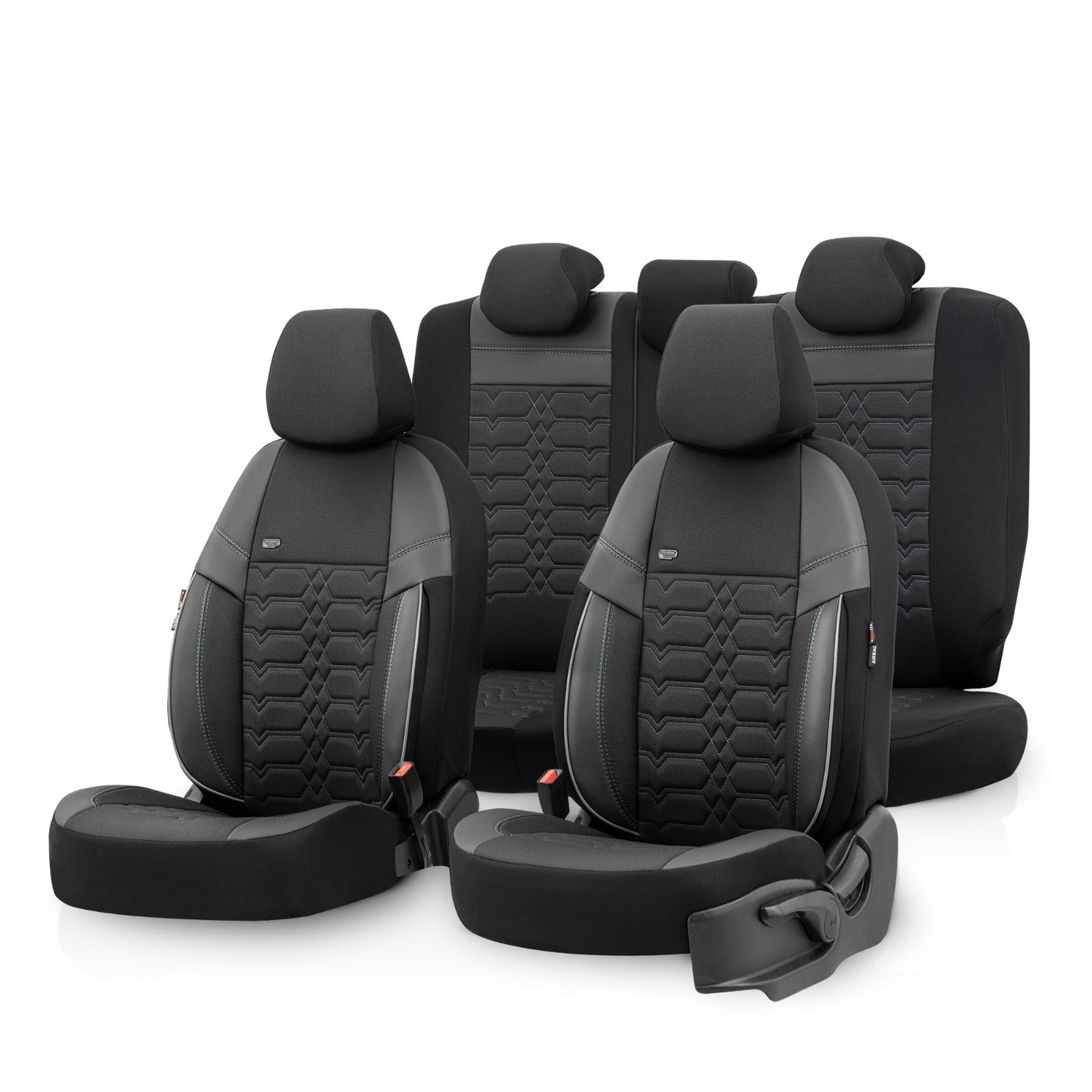 Sada čalounění Elegance – Černá s bílým prošitím, textil, pro přední a zadní sedadla