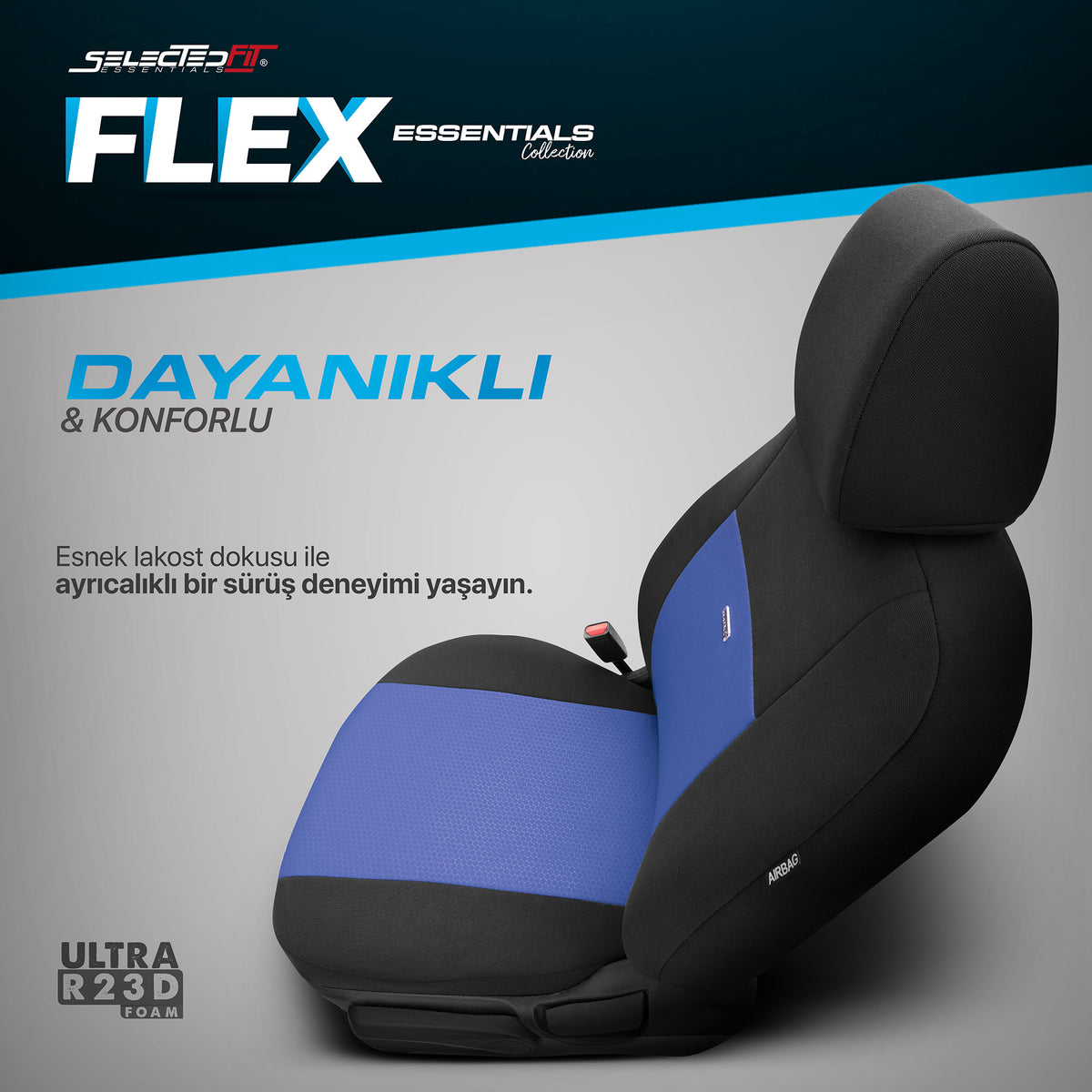 Sada potahů Selectedfit Flex 107 – černo/modrá, pro přední a zadní sedadla