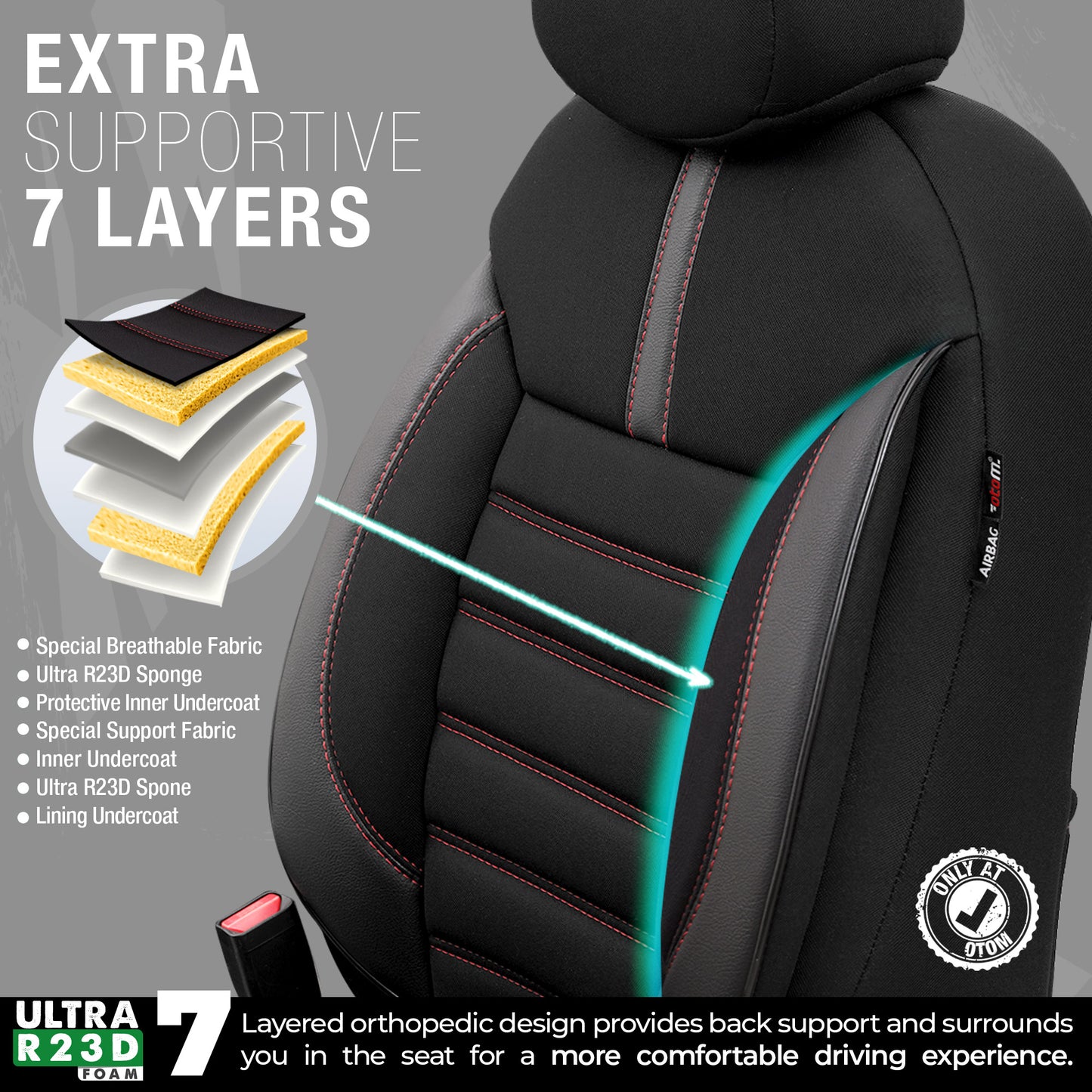Sada čalounění Limited – Černá s červeným stehem, textil, pro přední a zadní sedadla