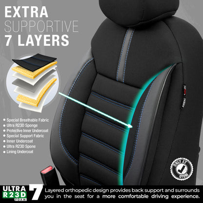 Sada čalounění Limited – Černá s modrým stehem, textil, pro přední a zadní sedadla