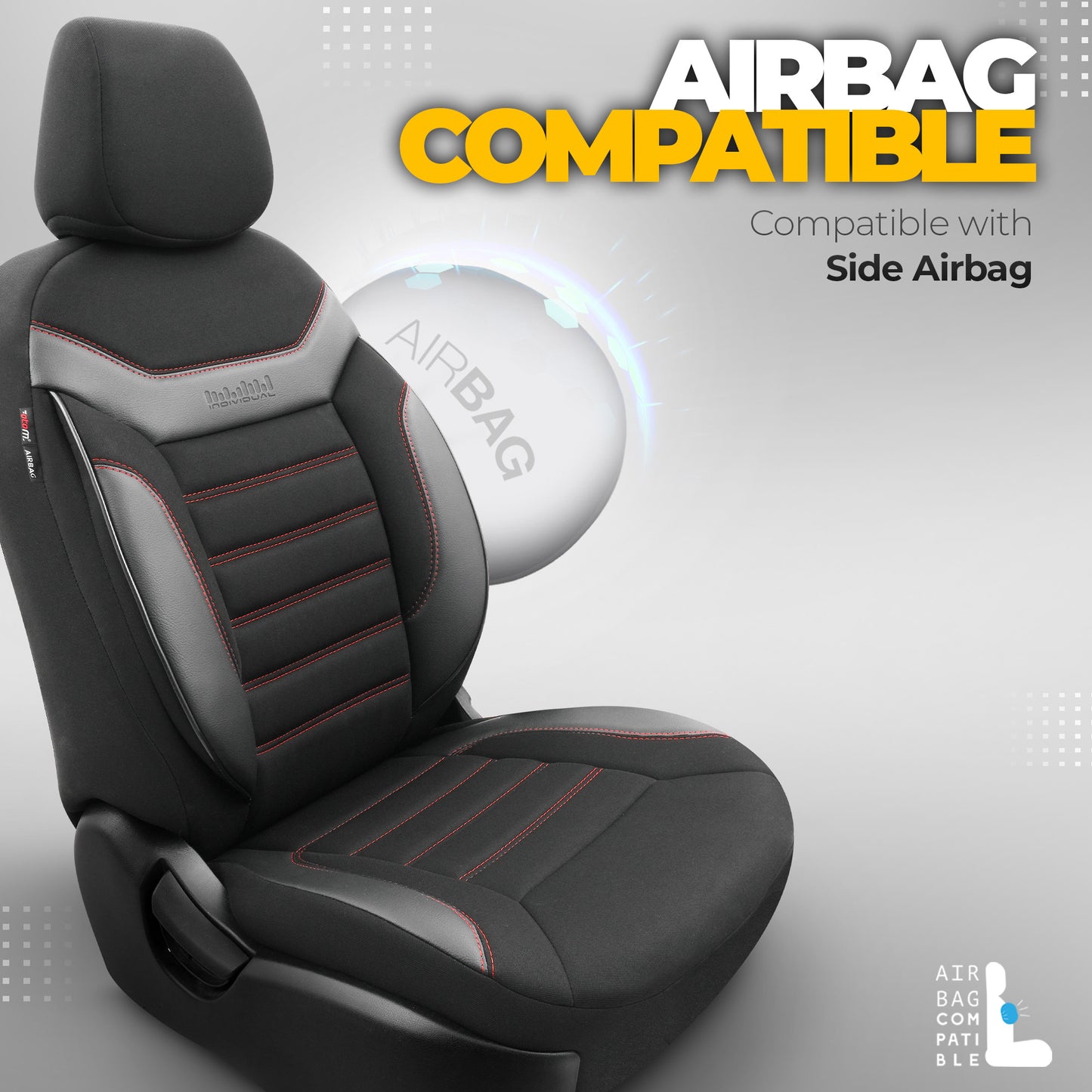 Sada čalounění Individual – Černé s červeným švem, textil, pro přední a zadní sedadla