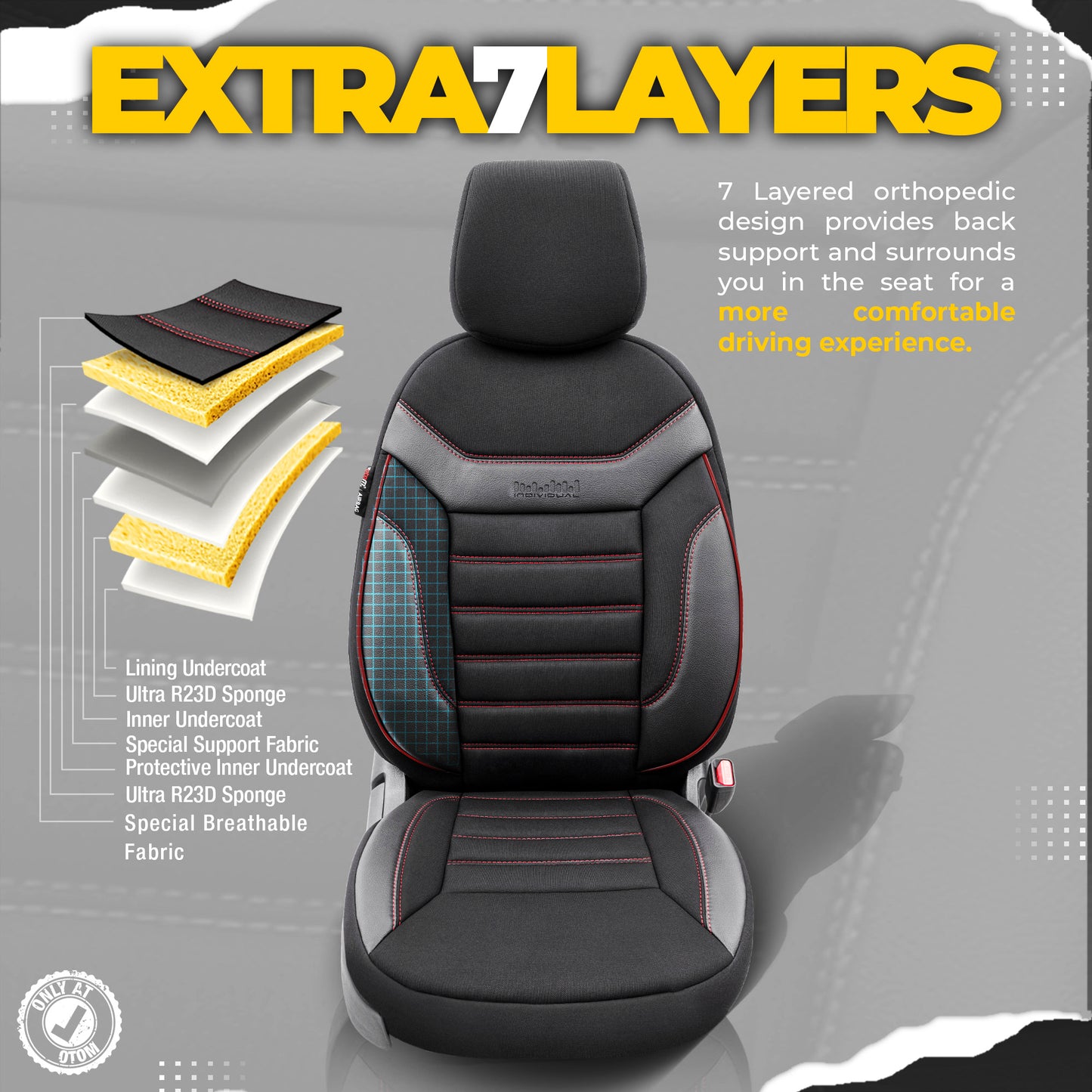 Sada čalounění Individual – Černé s červeným švem, textil, pro přední a zadní sedadla