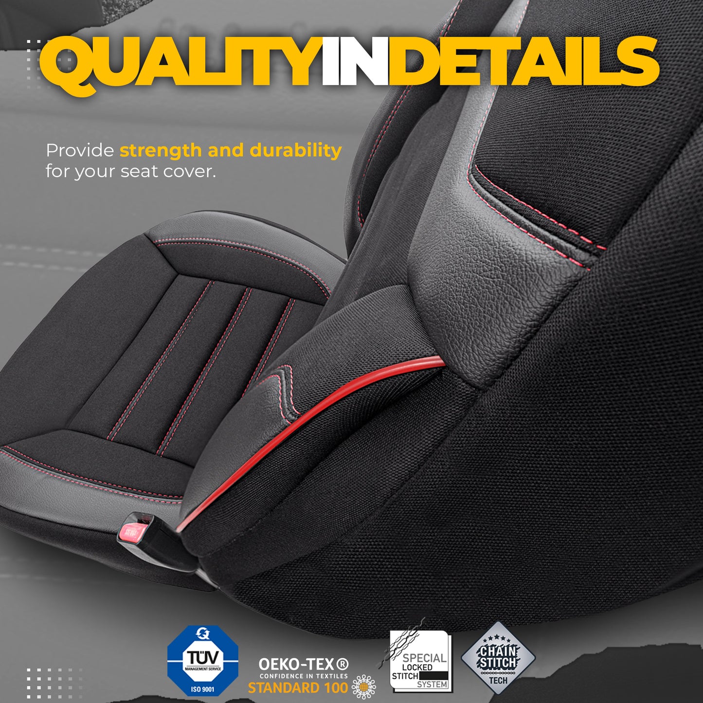 Sada čalounění Individual – Černé s červeným švem, textil, pro přední a zadní sedadla