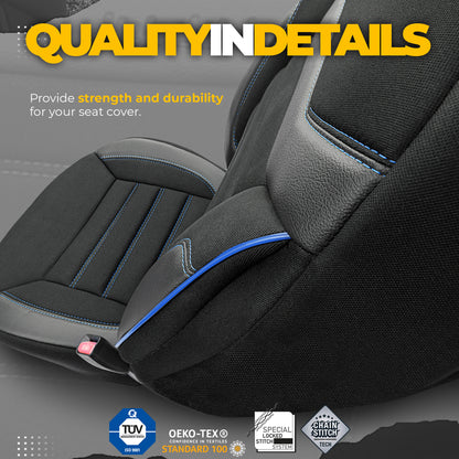Sada čalounění Individual – Černá s modrým prošitím, Textil, pro přední a zadní sedadla