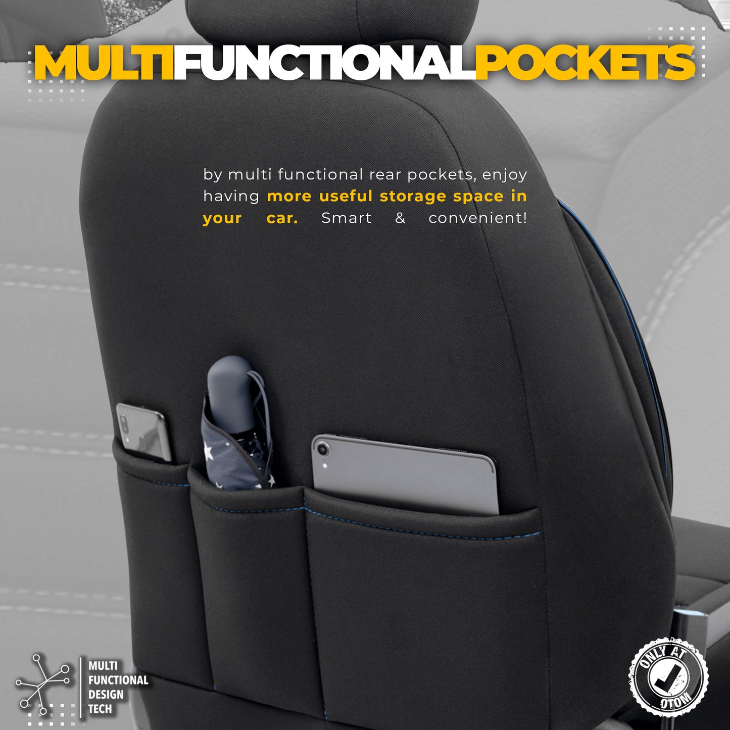 Sada čalounění Individual – Černá s modrým prošitím, Textil, pro přední a zadní sedadla