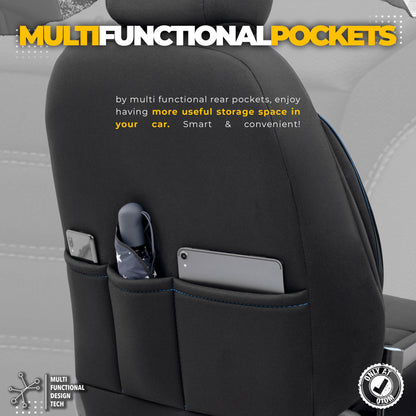 Sada čalounění Individual – Černá s modrým prošitím, Textil, pro přední a zadní sedadla