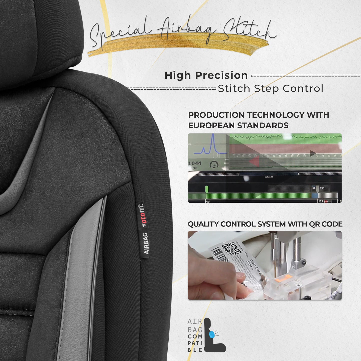 Sada potahů Iconic – Černá/Šedá, Textil, pro přední a zadní sedadla