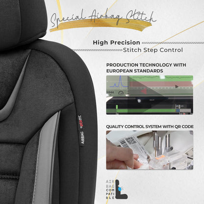 Sada potahů Iconic – Černá/Šedá, Textil, pro přední a zadní sedadla