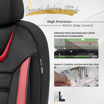 Sada potahů Iconic – Černá/Červená, Textil, pro přední a zadní sedadla