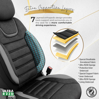 Sada potahů Iconic – Černá/Šedá, Textil, pro přední a zadní sedadla