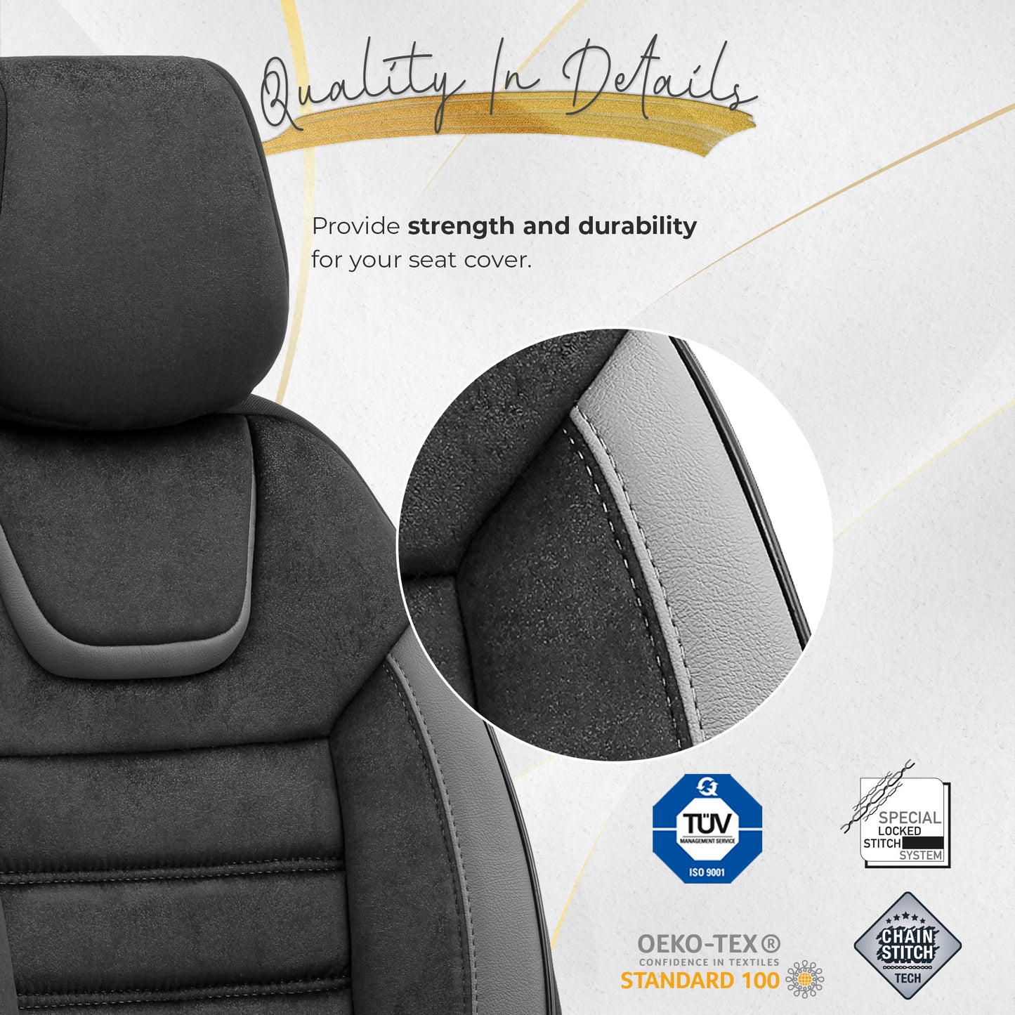 Sada potahů Iconic – Černá/Šedá, Textil, pro přední a zadní sedadla