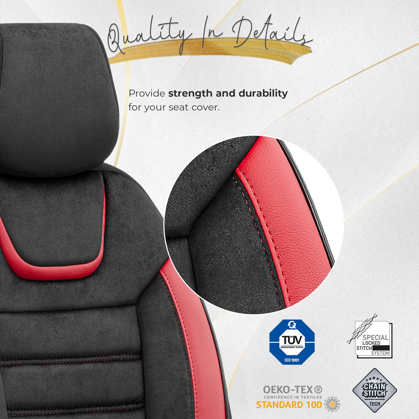 Sada potahů Iconic – Černá/Červená, Textil, pro přední a zadní sedadla