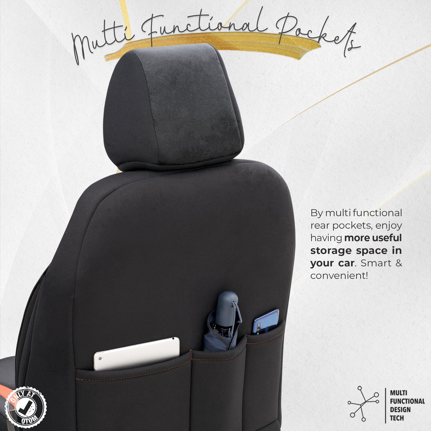 Sada potahů Iconic – Černá/Oranžová, Textil, pro přední a zadní sedadla