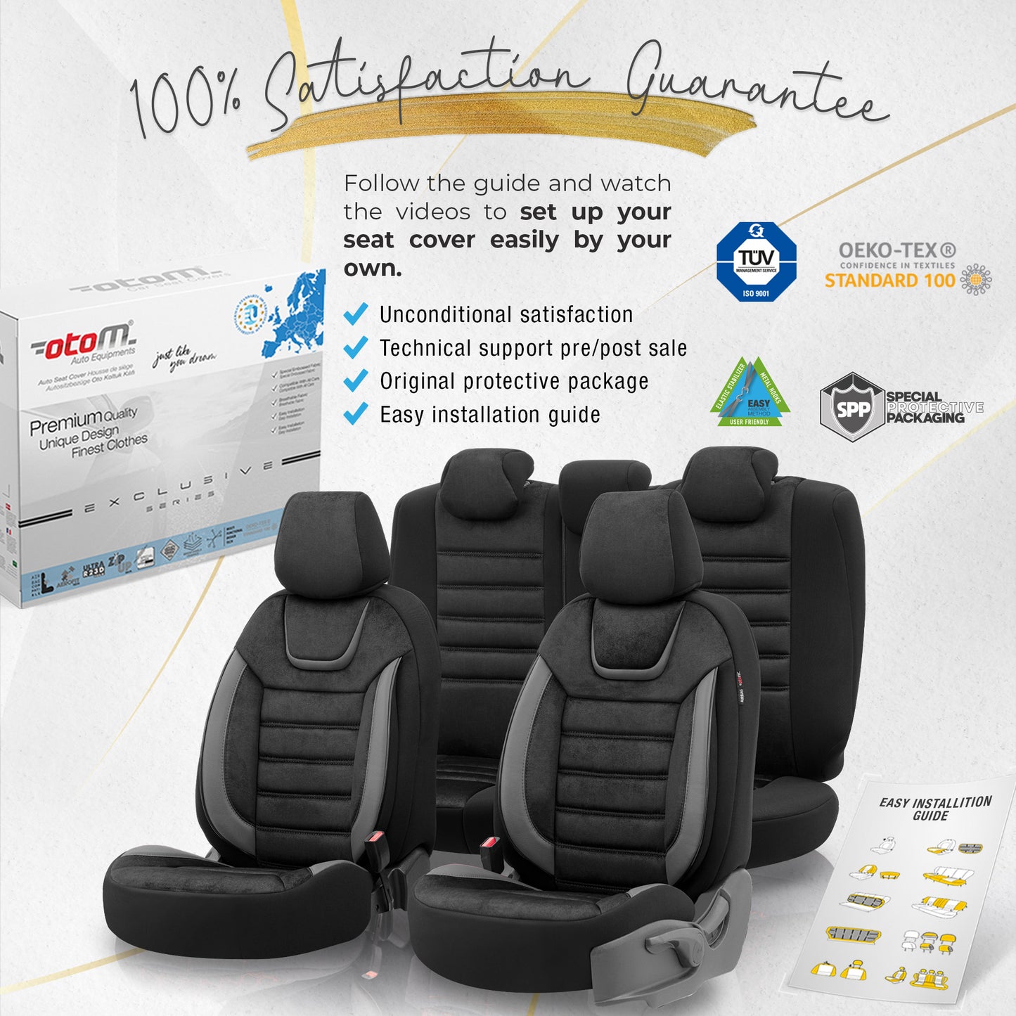 Sada potahů Iconic – Černá/Šedá, Textil, pro přední a zadní sedadla