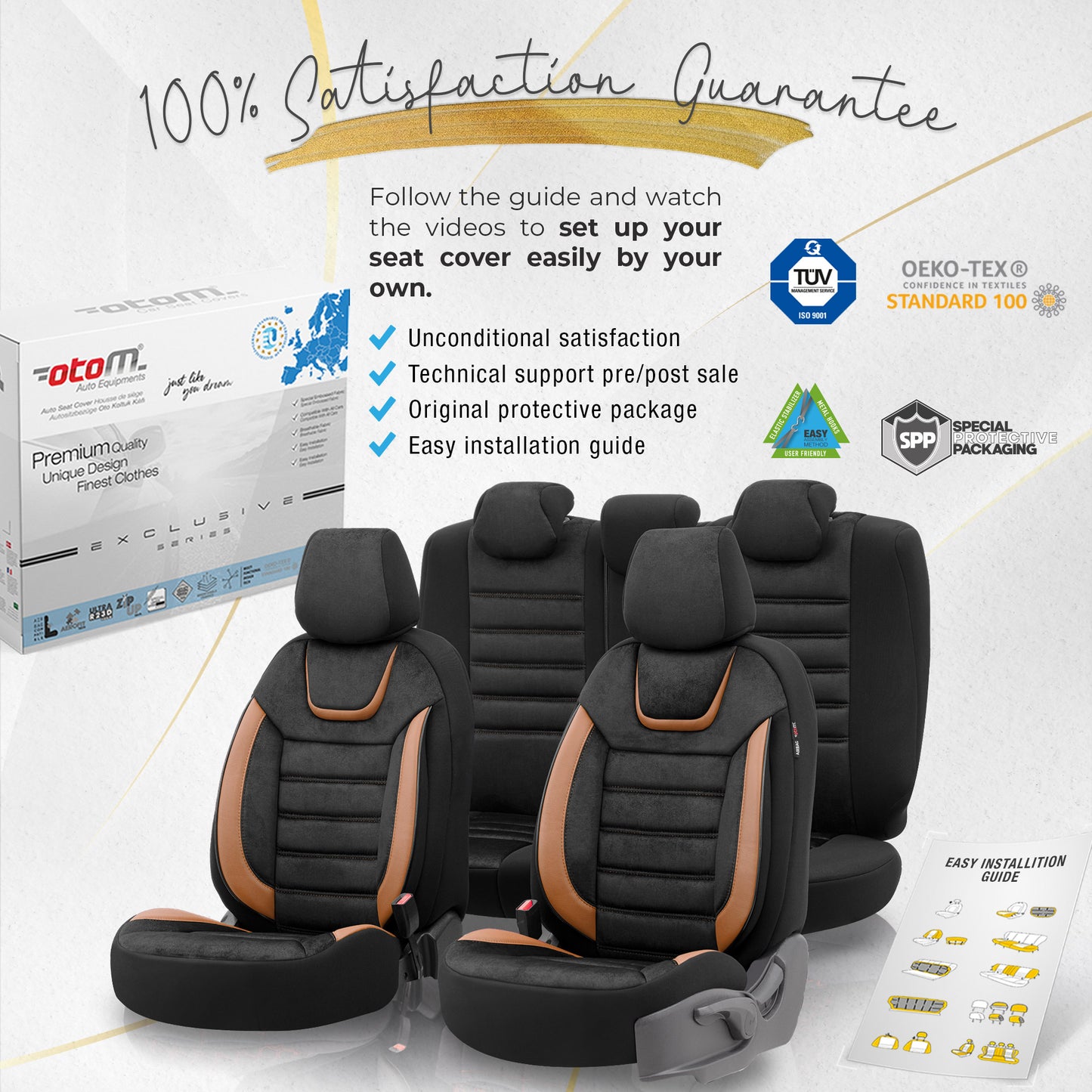 Sada potahů Iconic – Černá/Oranžová, Textil, pro přední a zadní sedadla