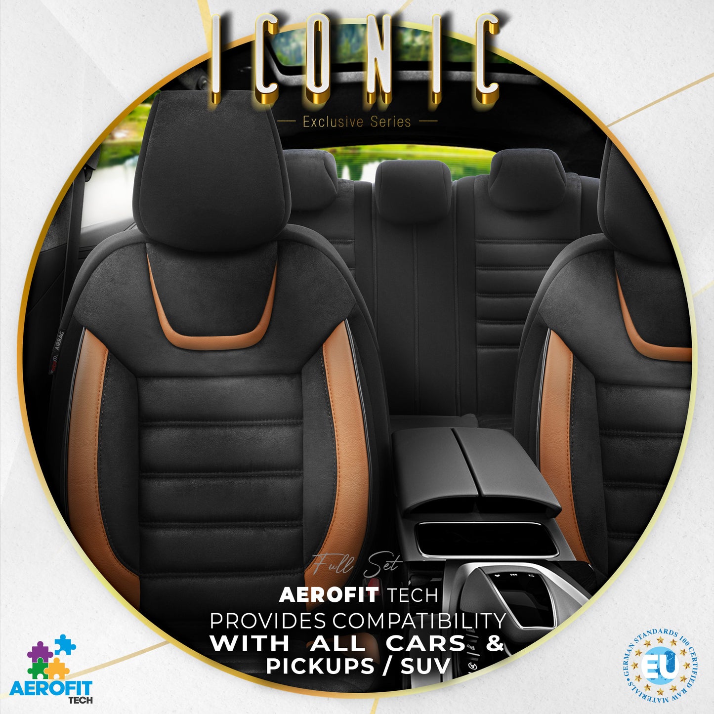 Sada potahů Iconic – Černá/Oranžová, Textil, pro přední a zadní sedadla