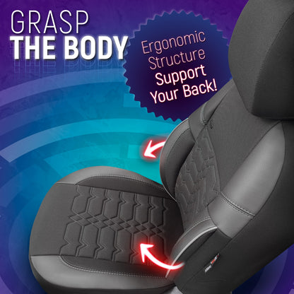 Sada čalounění Elegance – Černá s bílým prošitím, textil, pro přední a zadní sedadla