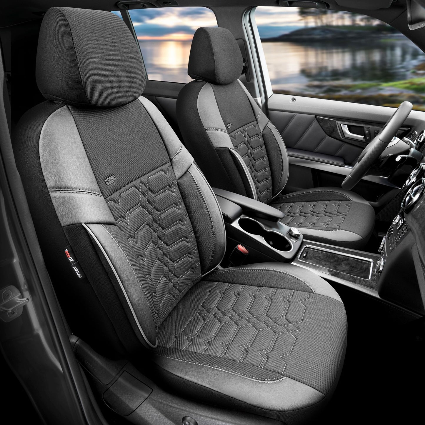 Sada čalounění Elegance – Černá s bílým prošitím, textil, pro přední a zadní sedadla