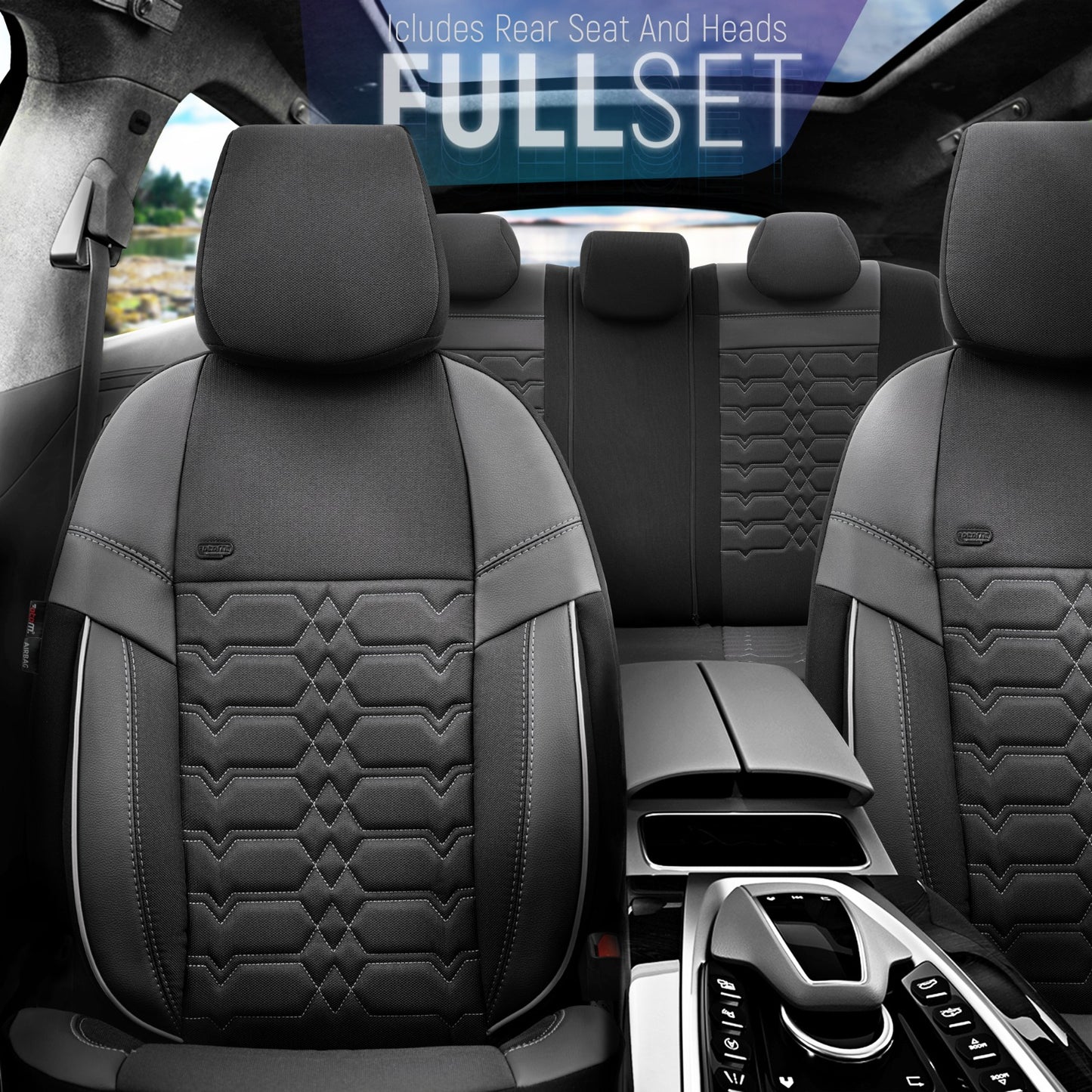 Sada čalounění Elegance – Černá s bílým prošitím, textil, pro přední a zadní sedadla