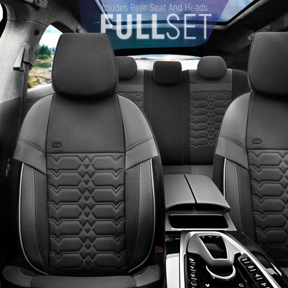 Sada čalounění Elegance – Černá s bílým prošitím, textil, pro přední a zadní sedadla