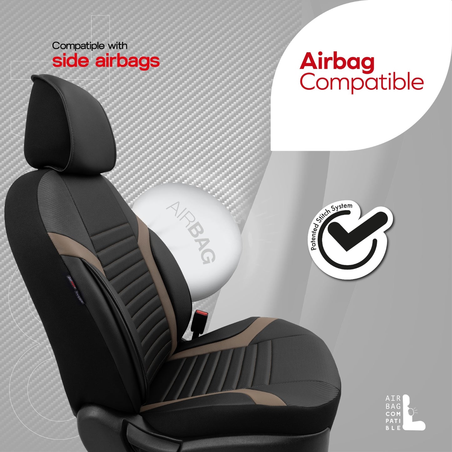 Sada luxusního čalounění Coral – Prodyšná eko kůže, černá/béžová, pro přední a zadní sedadla