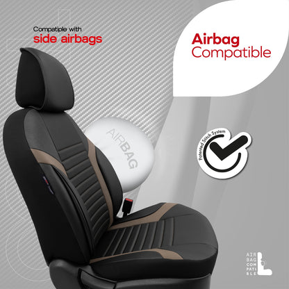 Sada luxusního čalounění Coral – Prodyšná eko kůže, černá/béžová, pro přední a zadní sedadla