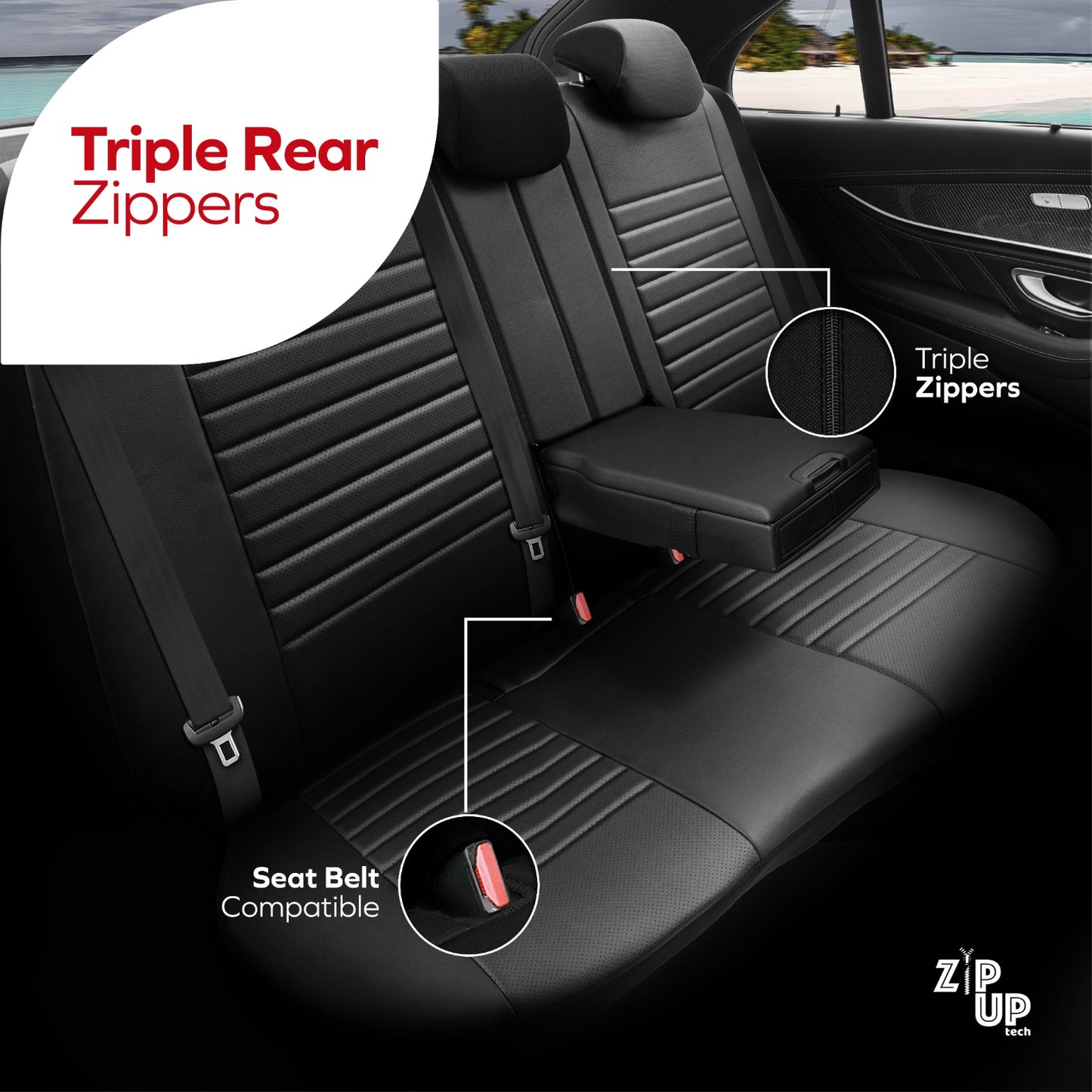 Sada luxusního čalounění Coral – Prodyšná eko kůže, černá/béžová, pro přední a zadní sedadla