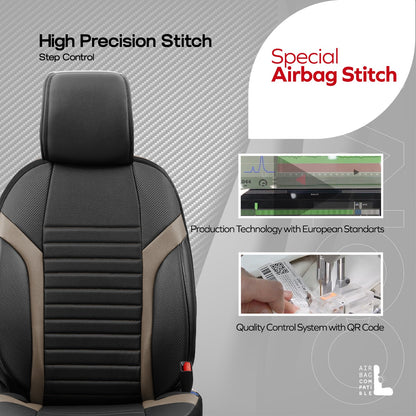 Sada luxusního čalounění Coral – Prodyšná eko kůže, černá/béžová, pro přední a zadní sedadla