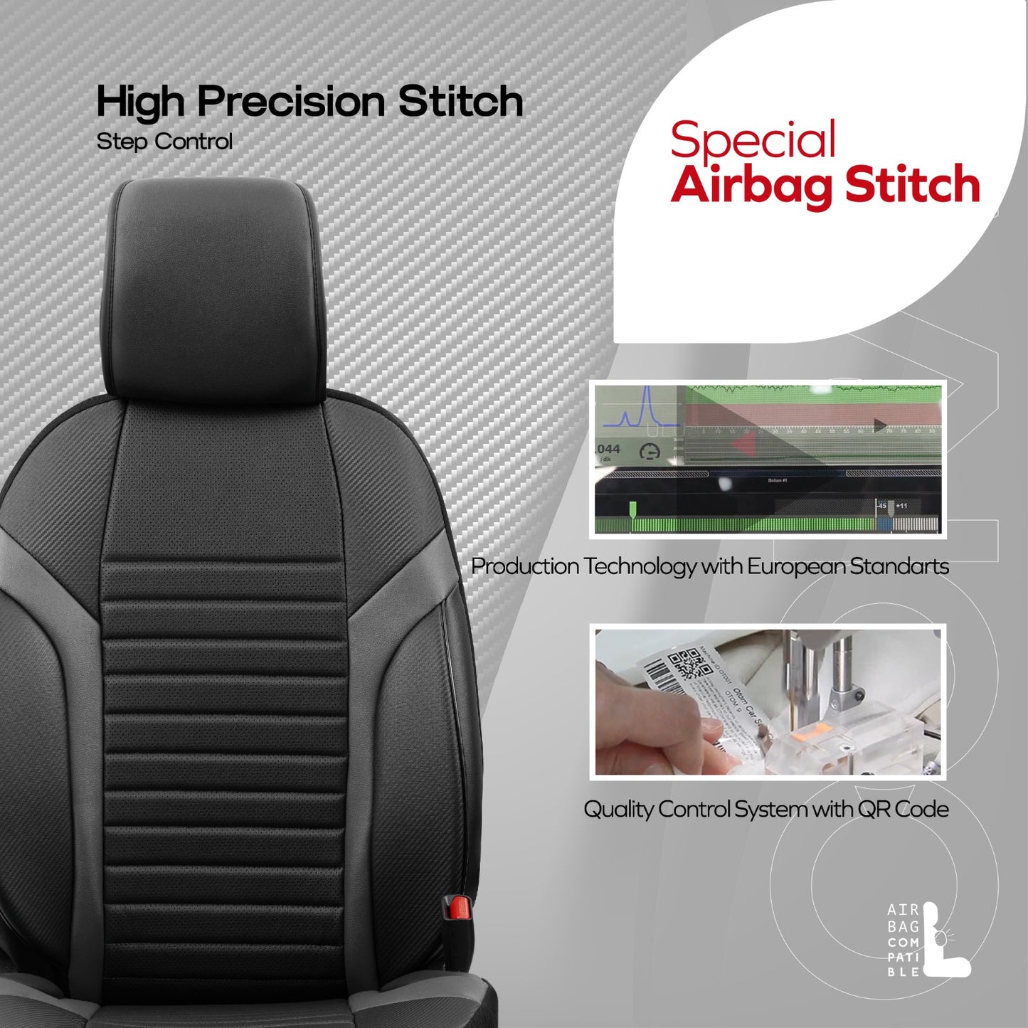 Sada luxusního čalounění Coral – Prodyšná eko kůže, černá/šedá, pro přední a zadní sedadla