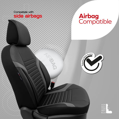 Sada luxusního čalounění Coral – Prodyšná eko kůže, černá/šedá, pro přední a zadní sedadla