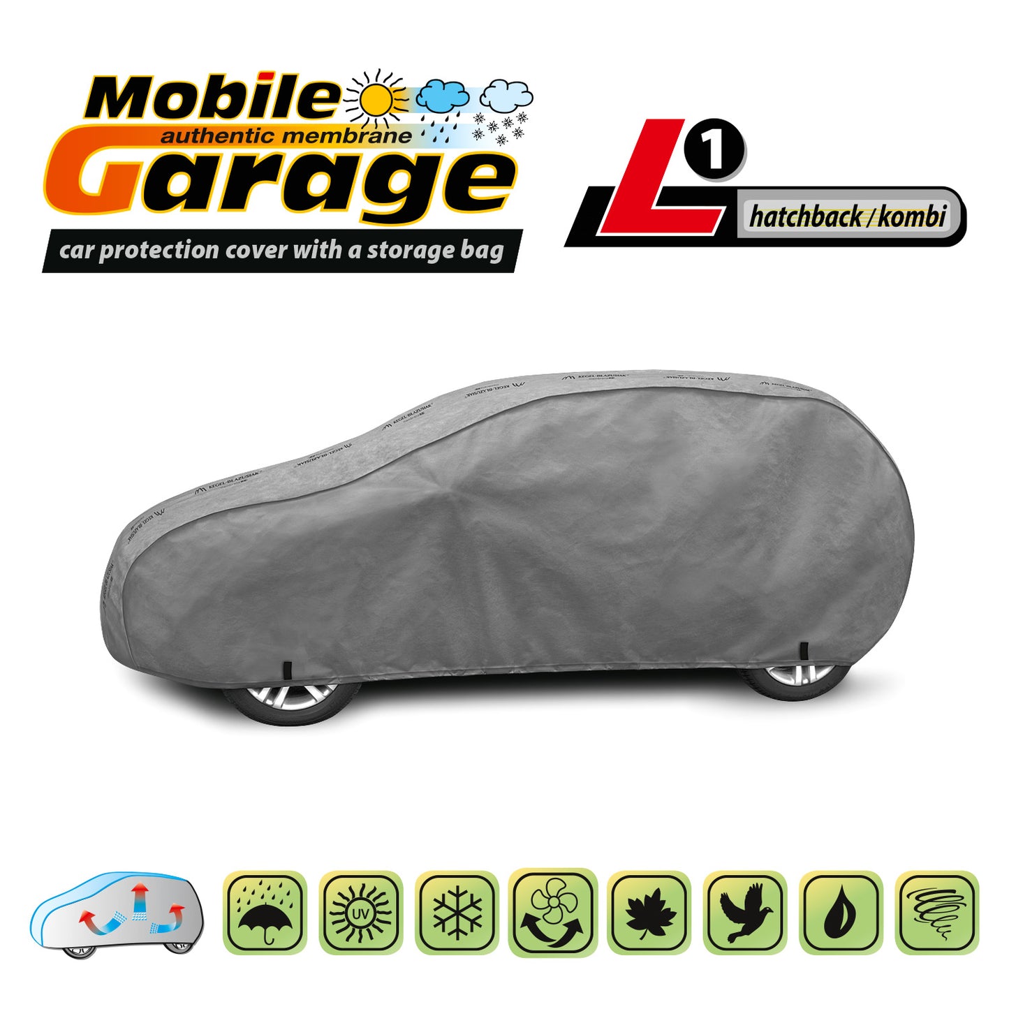 Přikrývka na auto Kegel Mobile velikost L1 šedá pro hatchback nebo kombi 405-430 cm