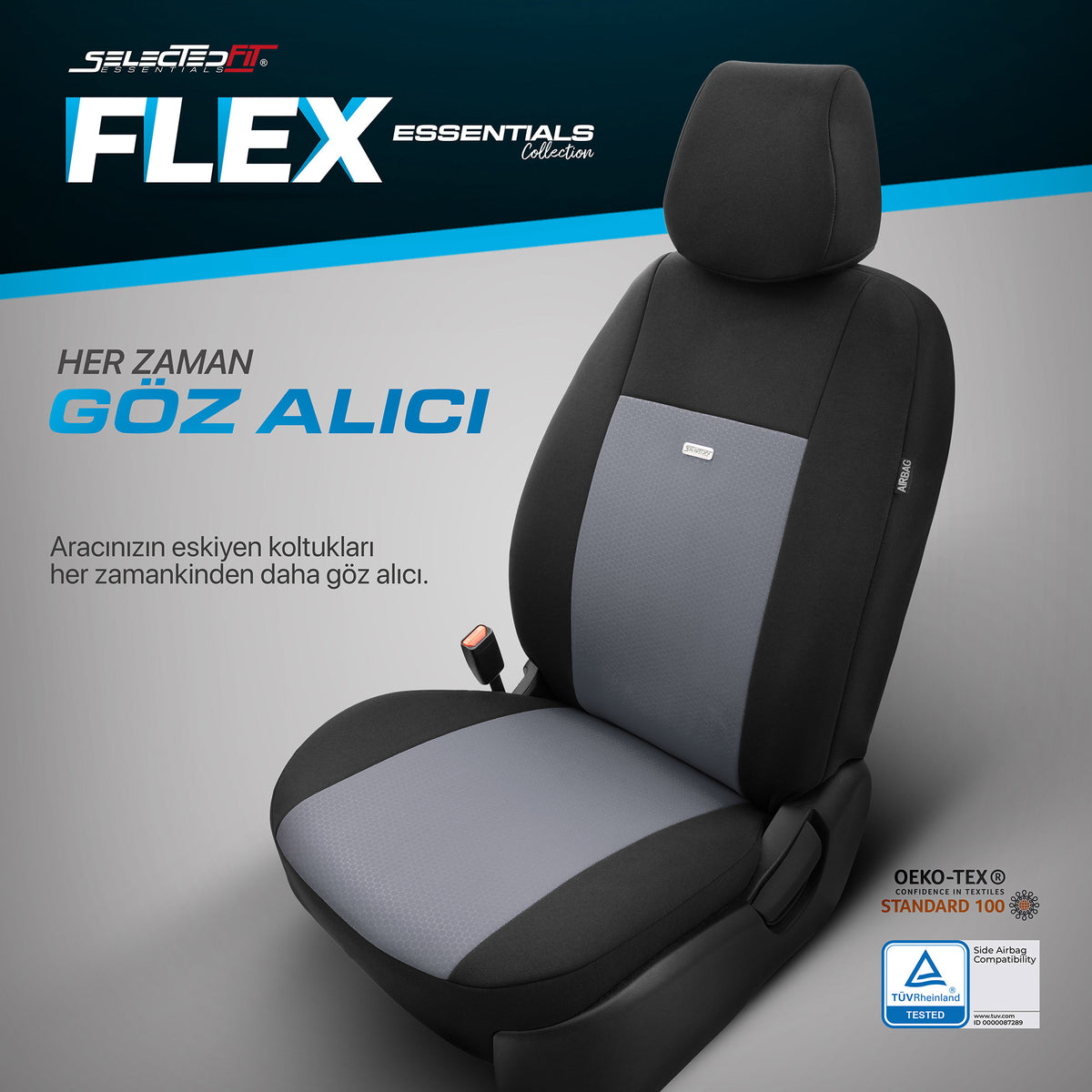 Sada potahů Selectedfit Flex 102 – černo-šedá, pro přední a zadní sedadla