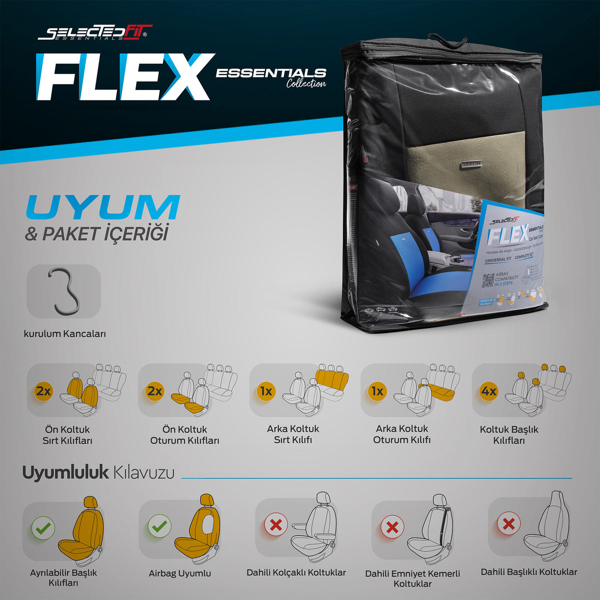 Sada potahů Selectedfit Flex 103 – černo-béžová, pro přední a zadní sedadla