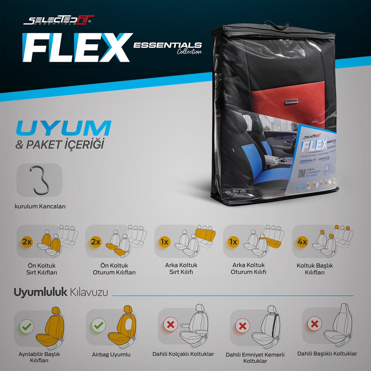 Sada potahů Selectedfit Flex 104 – černá/červená, pro přední a zadní sedadla