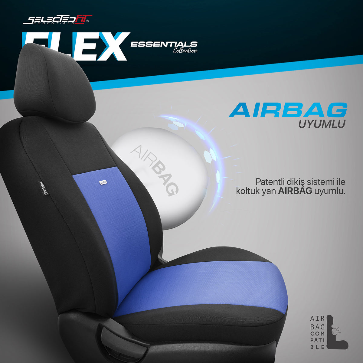 Sada potahů Selectedfit Flex 107 – černo/modrá, pro přední a zadní sedadla