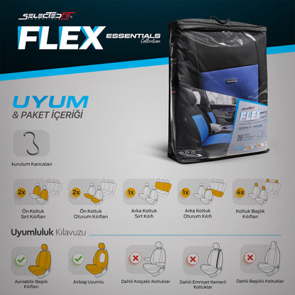 Sada potahů Selectedfit Flex 107 – černo/modrá, pro přední a zadní sedadla