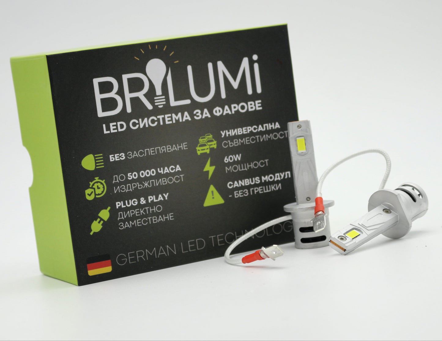 LED soustava pro světlomety H1 - ZAPOJ A JEDI - BRILUMI EVOLVE - 60W - CANBUS 6000K