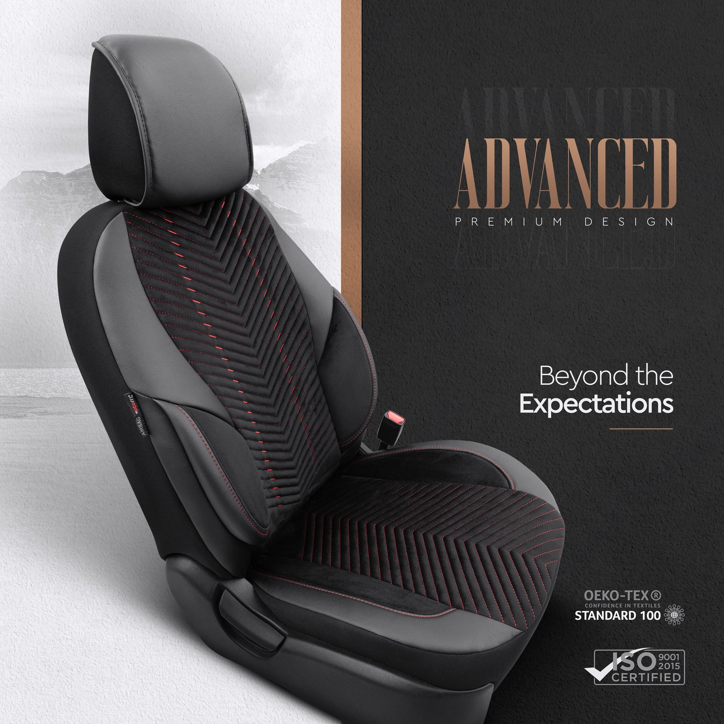 Sada luxusního čalounění Advanced – Alcantara, černá/červená, pro přední a zadní sedadla