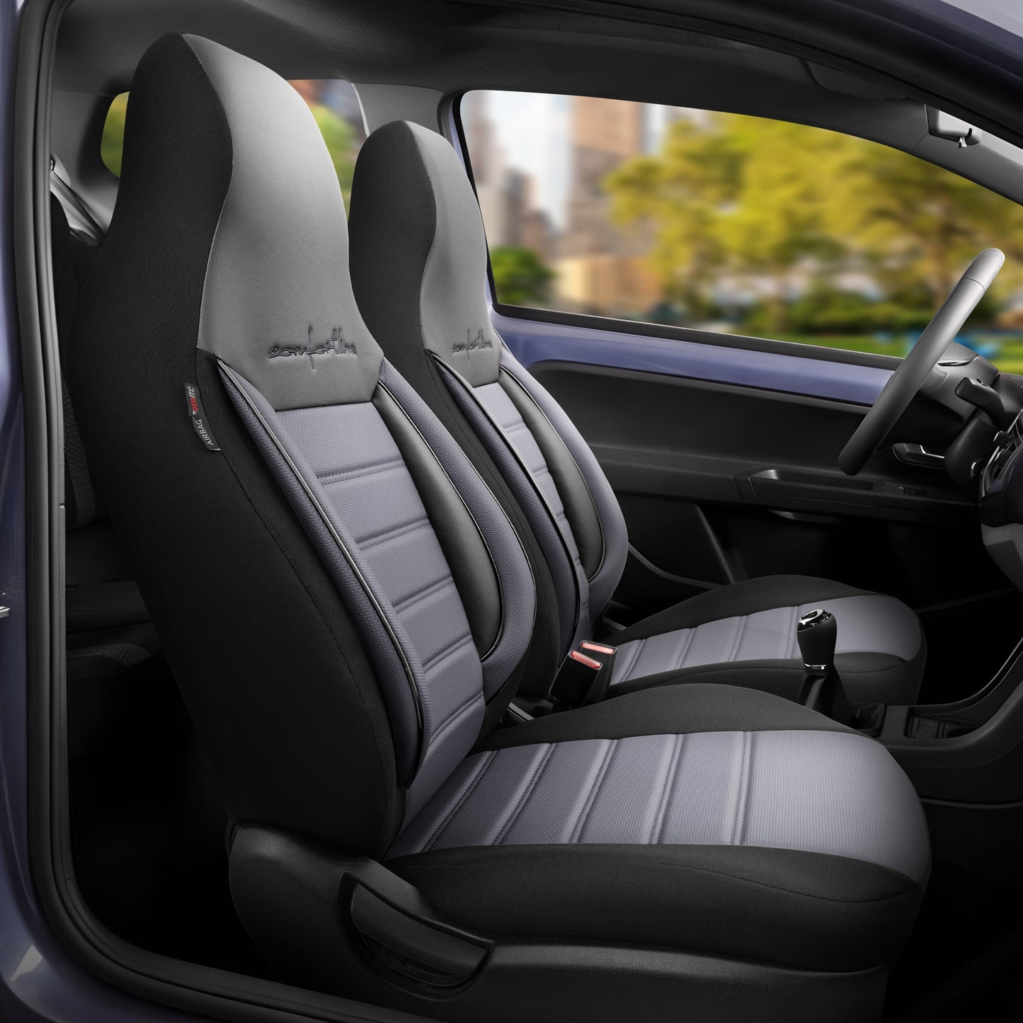 Sada Čalounění Comfortline City – Černá/Šedá, s Eko kůží, pro Přední a Zadní Sedačky (Pro malé městské vozy)