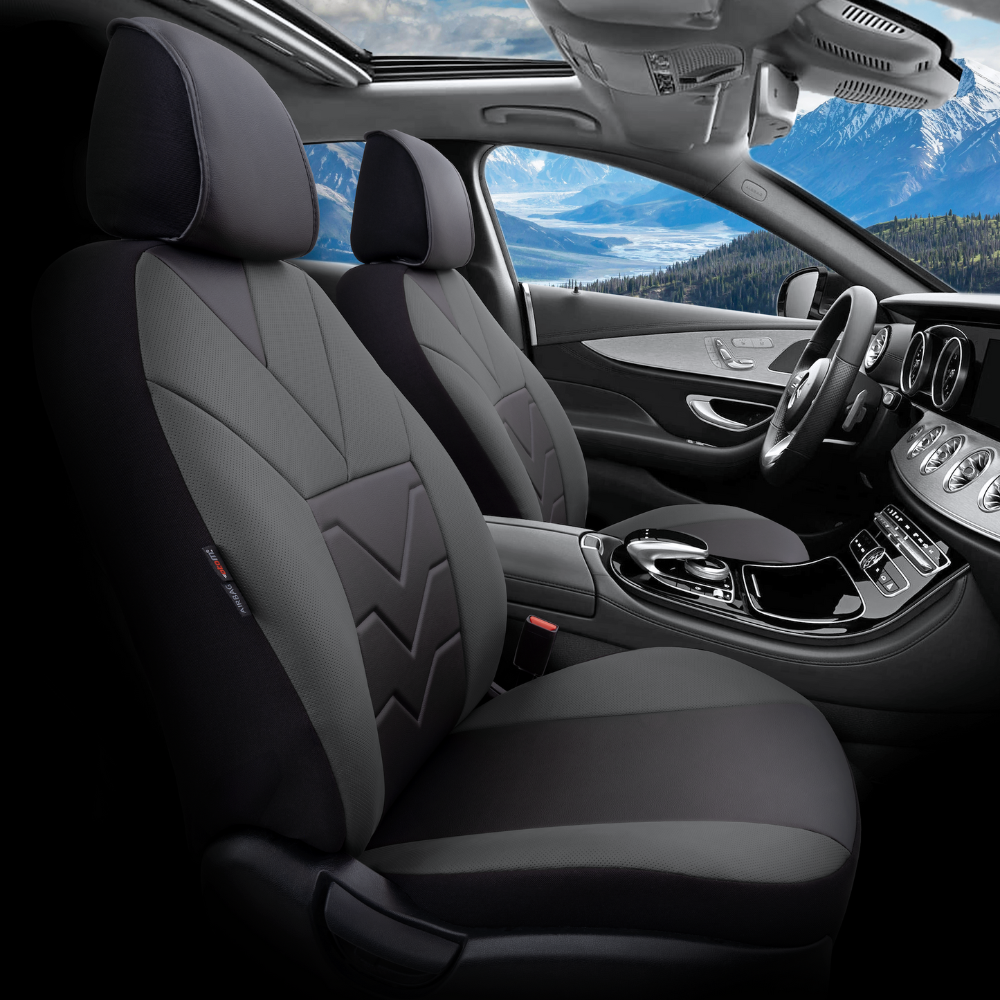 Sada luxusního čalounění Pangea – Ekologická kůže, černá/šedá, pro přední a zadní sedadla