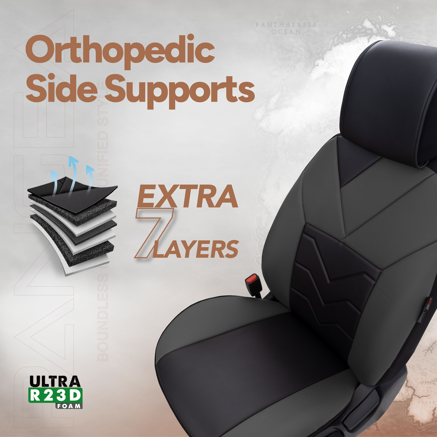 Sada luxusního čalounění Pangea – Ekologická kůže, černá/šedá, pro přední a zadní sedadla