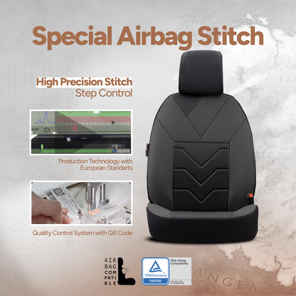 Sada luxusního čalounění Pangea – Ekologická kůže, černá/šedá, pro přední a zadní sedadla