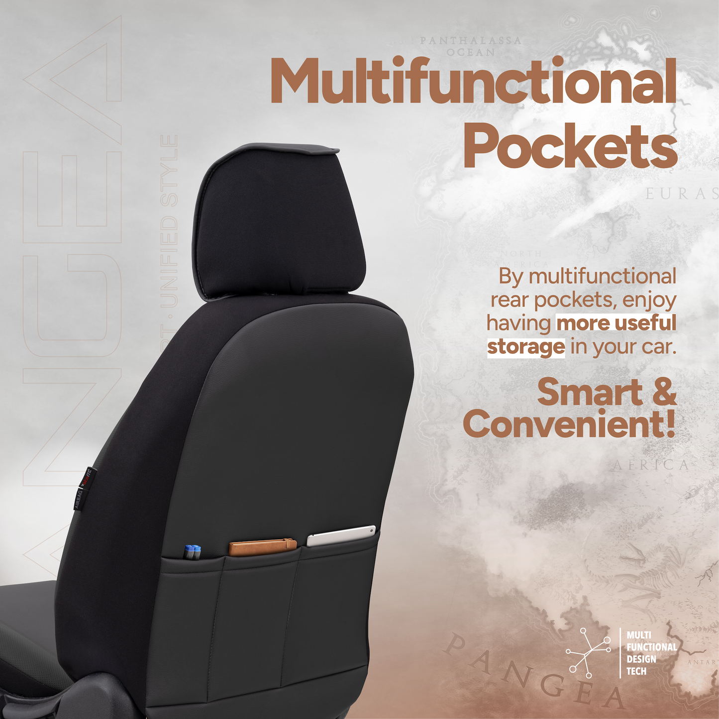 Sada luxusního čalounění Pangea – ekologická kůže, černá, pro přední a zadní sedadla