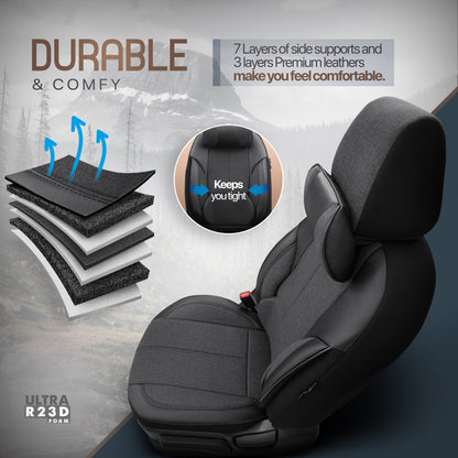 Sada Ergonomické Čalounění Voyager – Černá, Textil, pro Přední a Zadní Sedačky