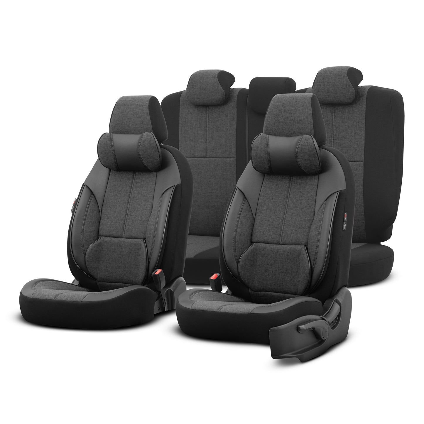 Sada Ergonomické Čalounění Voyager – Černá, Textil, pro Přední a Zadní Sedačky