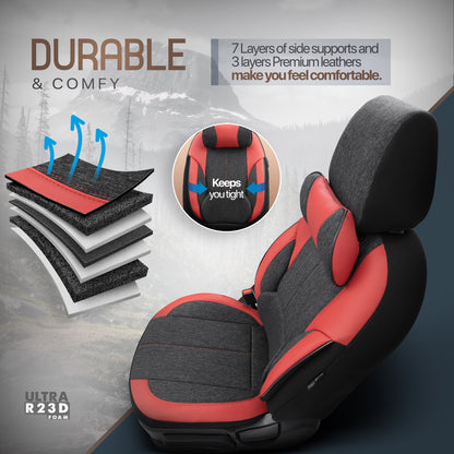 Sada ergonomických potahů Voyager – černá/červená, textil, pro přední a zadní sedadla