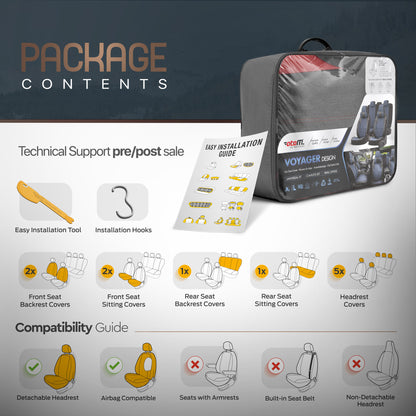 Sada ergonomických potahů Voyager – černá/červená, textil, pro přední a zadní sedadla