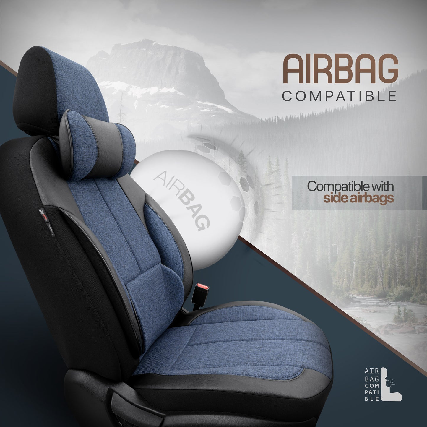 Sada ergonomického čalounění Voyager – černá/modrá, textil, pro přední a zadní sedadla