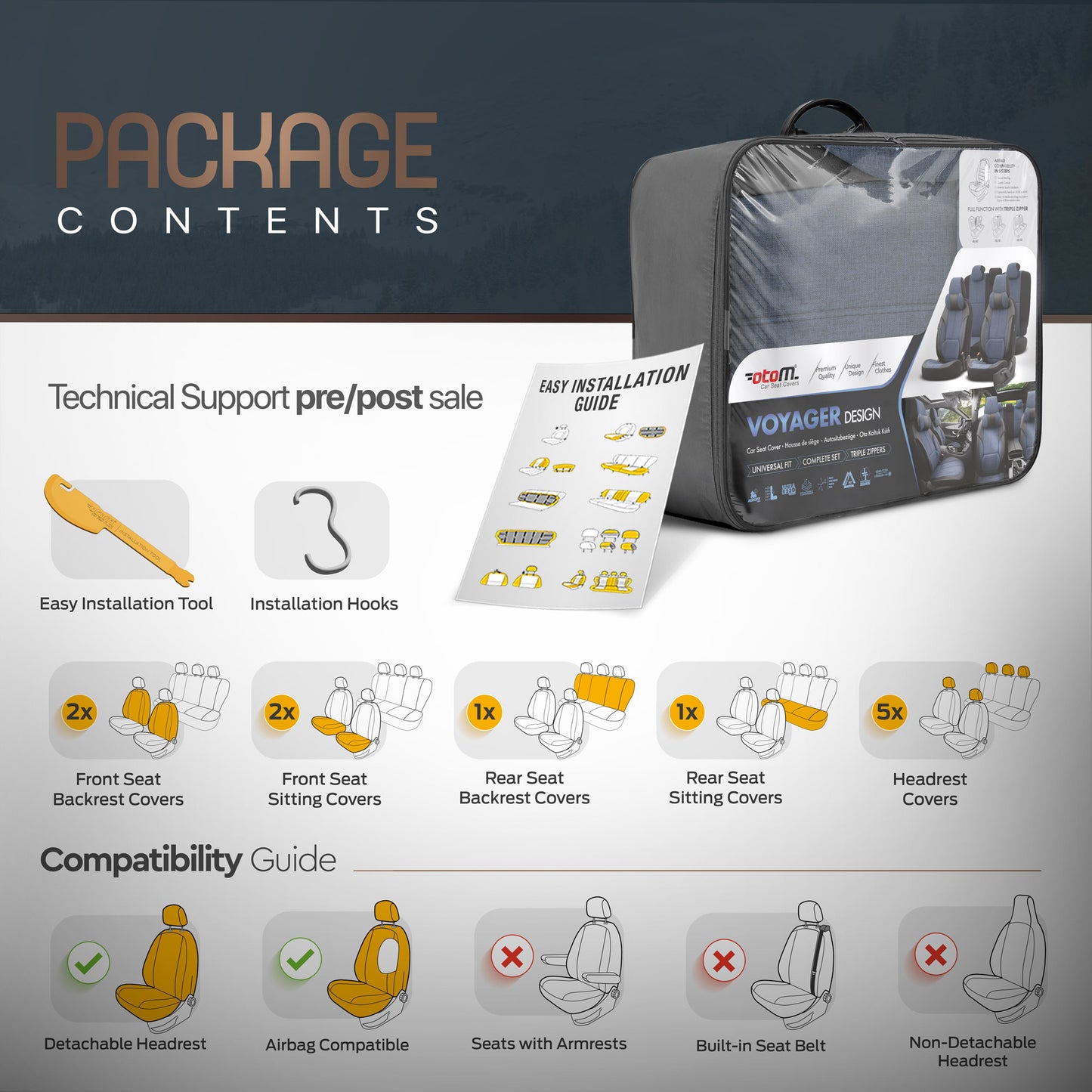 Sada ergonomického čalounění Voyager – černá/modrá, textil, pro přední a zadní sedadla